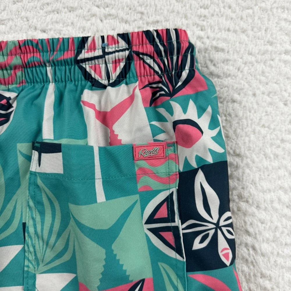 Rsvlts Swim Trunks Mens Large Green Tiki Retro Geometric Logo Stretch Surfing